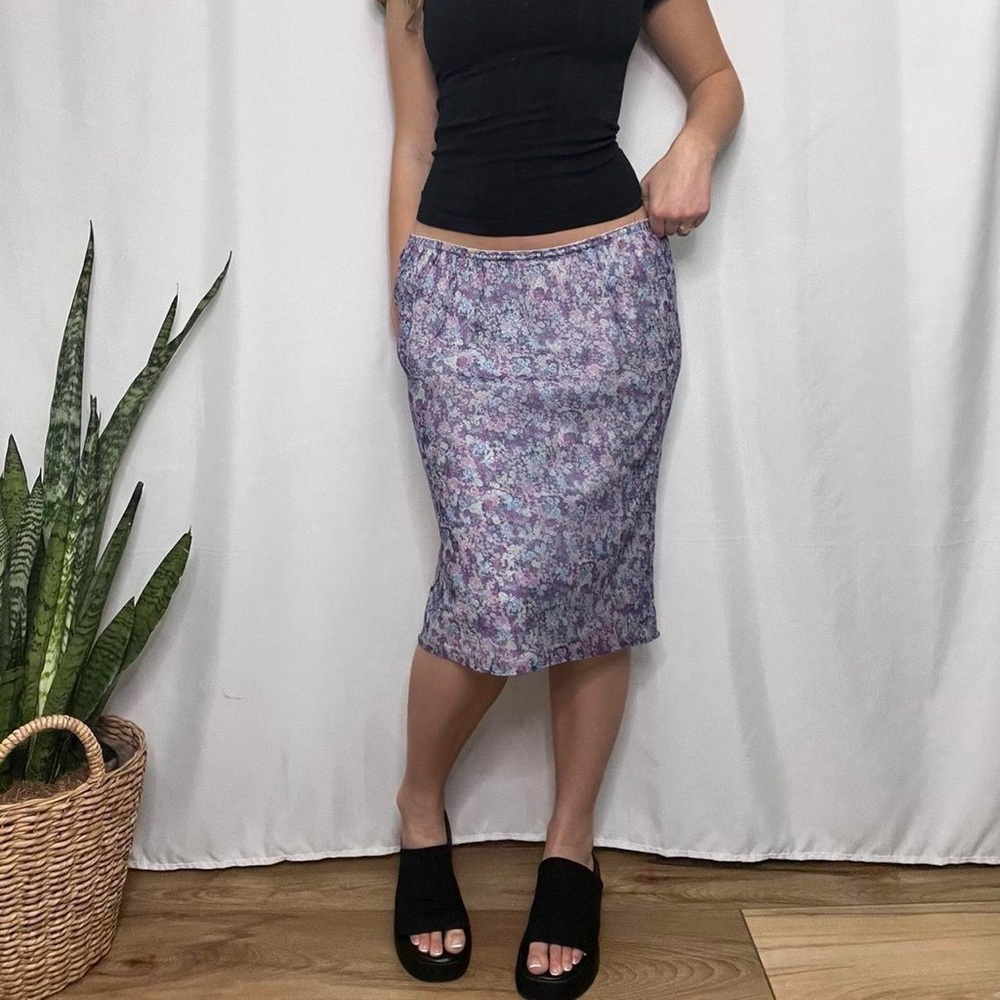 Vintage Floral Purple Women's Midi Skirt
